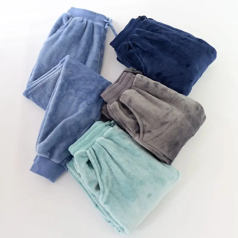 Winter Men Sleep Bottoms Keep Warm Flannel Elastic Waist Warm Soft Loose Fleece Comfortable Casual High Quality Homewear Pants