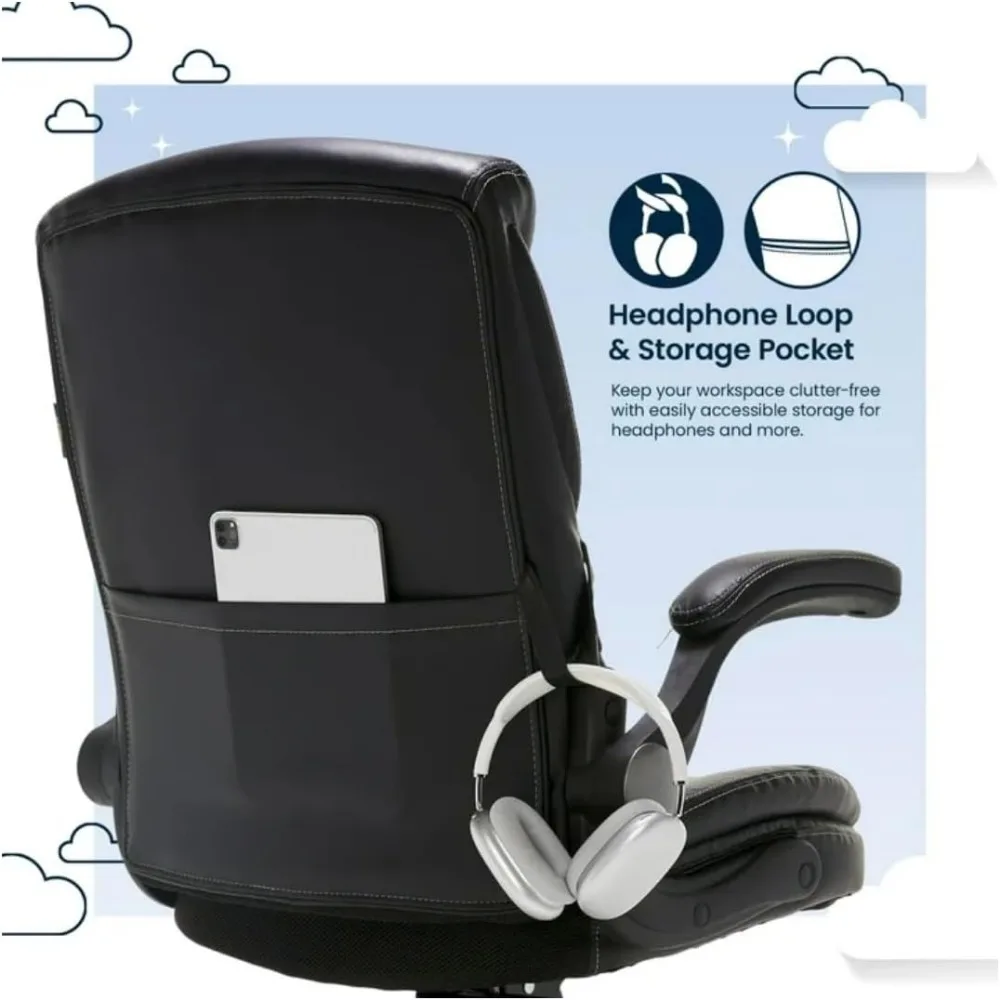 كرسي مكتب مدير مقعد الذاكرة والإسفنج مع دعم قطني هوائي - جلد أسود، راحة مريحة للتنفيذيين #4