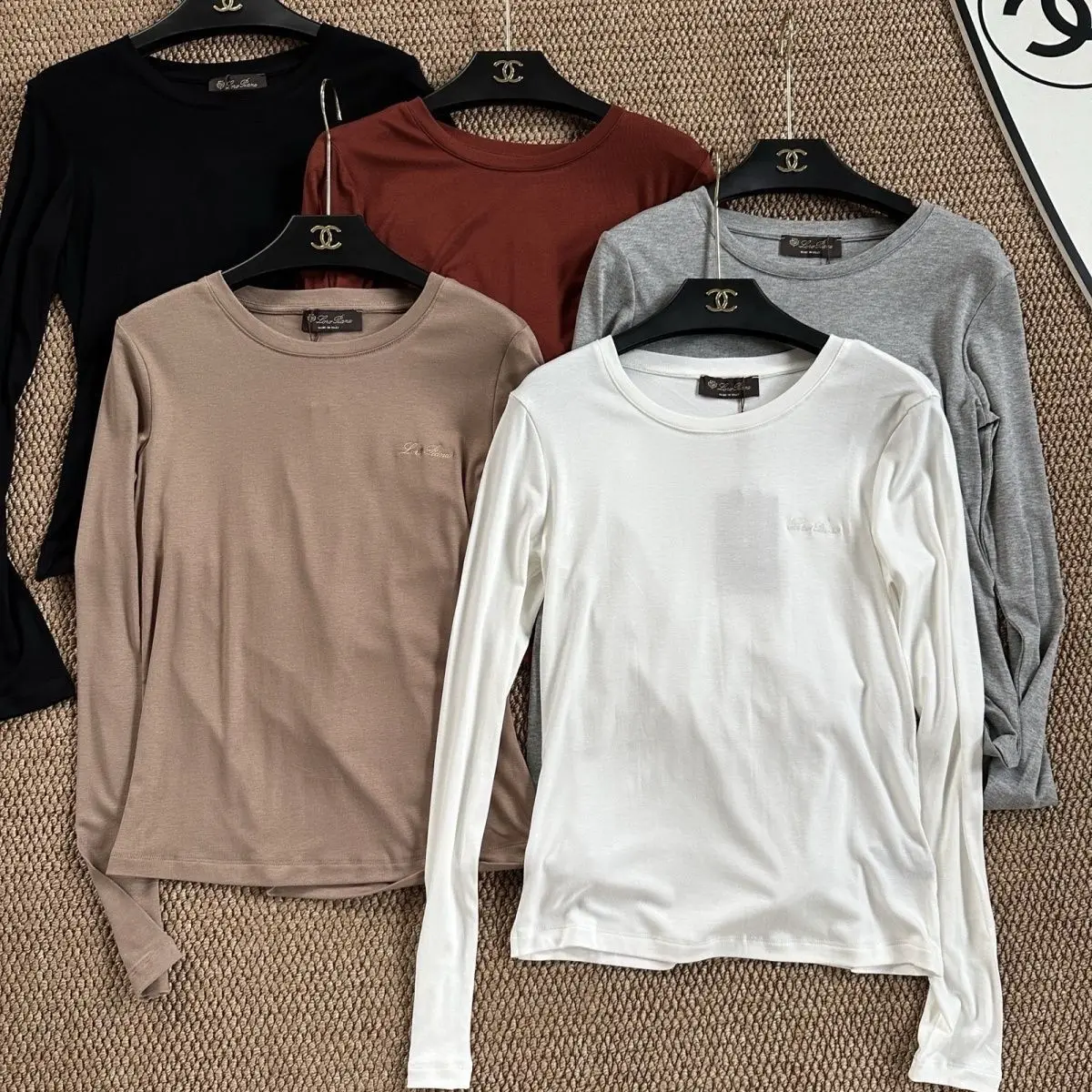 2025 Letter Embroidered Crew Neck T-shirt New Bottom Thin Top Casual Slim Thin Versatile and Comfortable