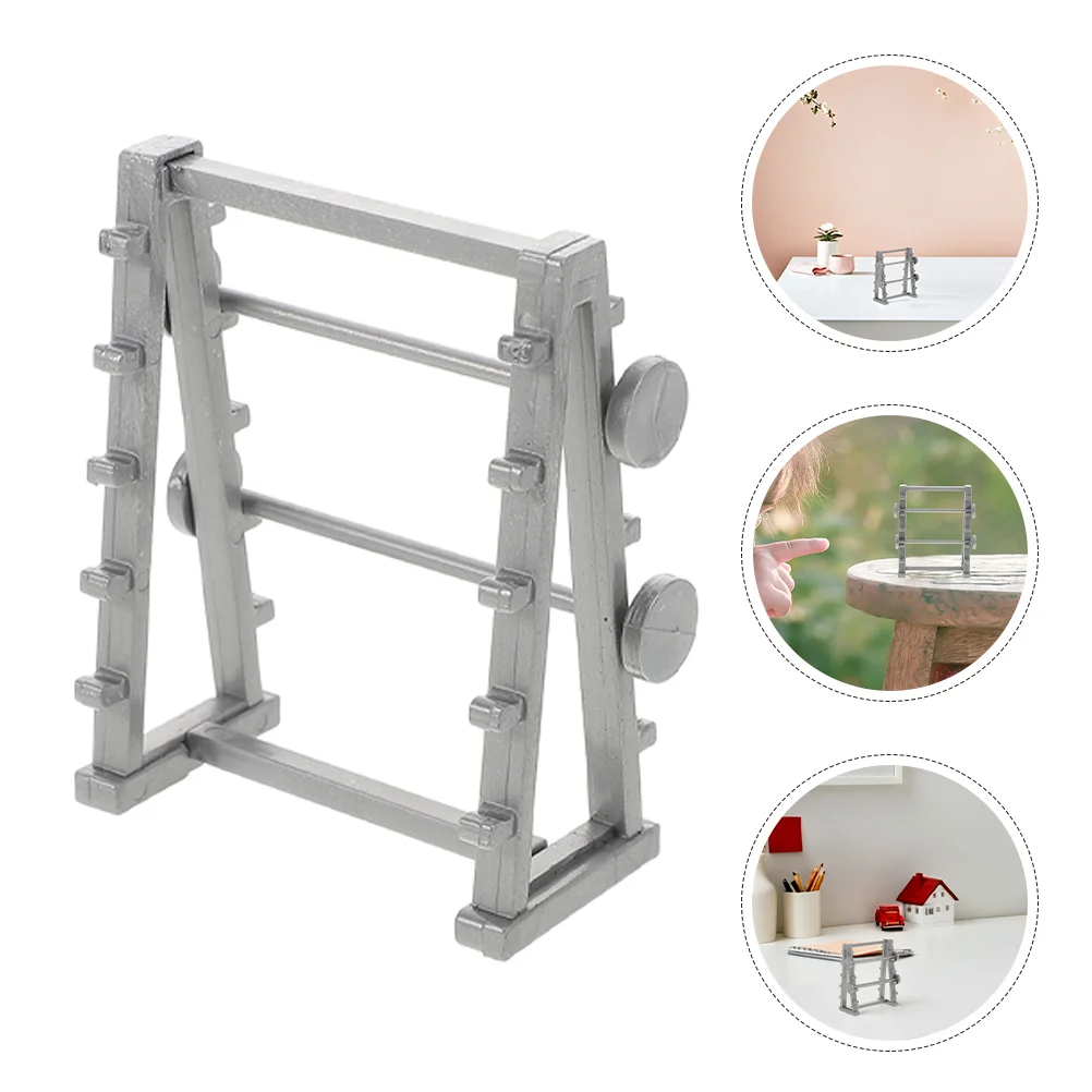 

2 Pcs Dollhouse Barbell Mini Sports Holder Statues Light Grey Miniature Fitness Equipment Models