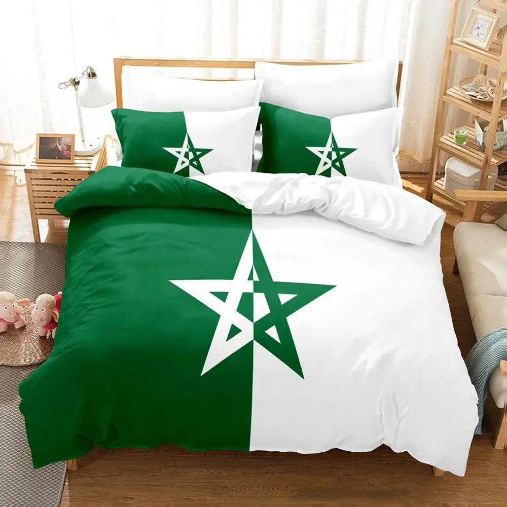 3D Print Morocco Flag Bedding Set Boys Girls Twin Queen Size Duvet Cover Pillowcase Bed Kids Adult Fashion Home Textileextile