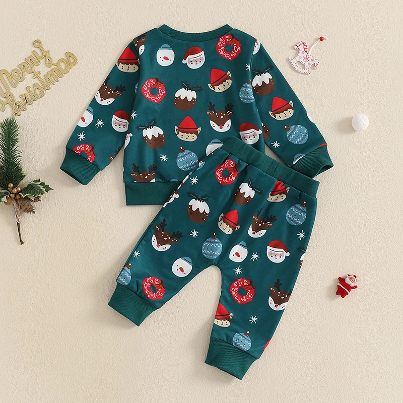 Toddler Baby Boy Girl Christmas Outfit Long Sleeve Crewneck Sweatshirt Jogger Pants Set Fall Winter Clothes