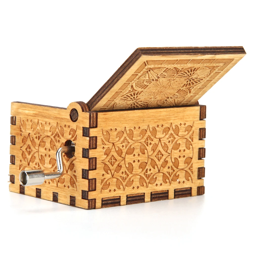 صندوق موسيقي خشبي منحوت يدويًا هدية عيد ميلاد للأطفال الصغار ديكور منزلي