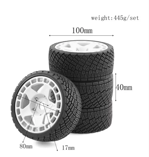 4pcs 100mm 1/7 1/8 RC Rally Off-Road Buggy Tires Wheel 17mm Hex for ARRMA Redcat Team Losi Kyosho HPI WR8 HSP RC Car