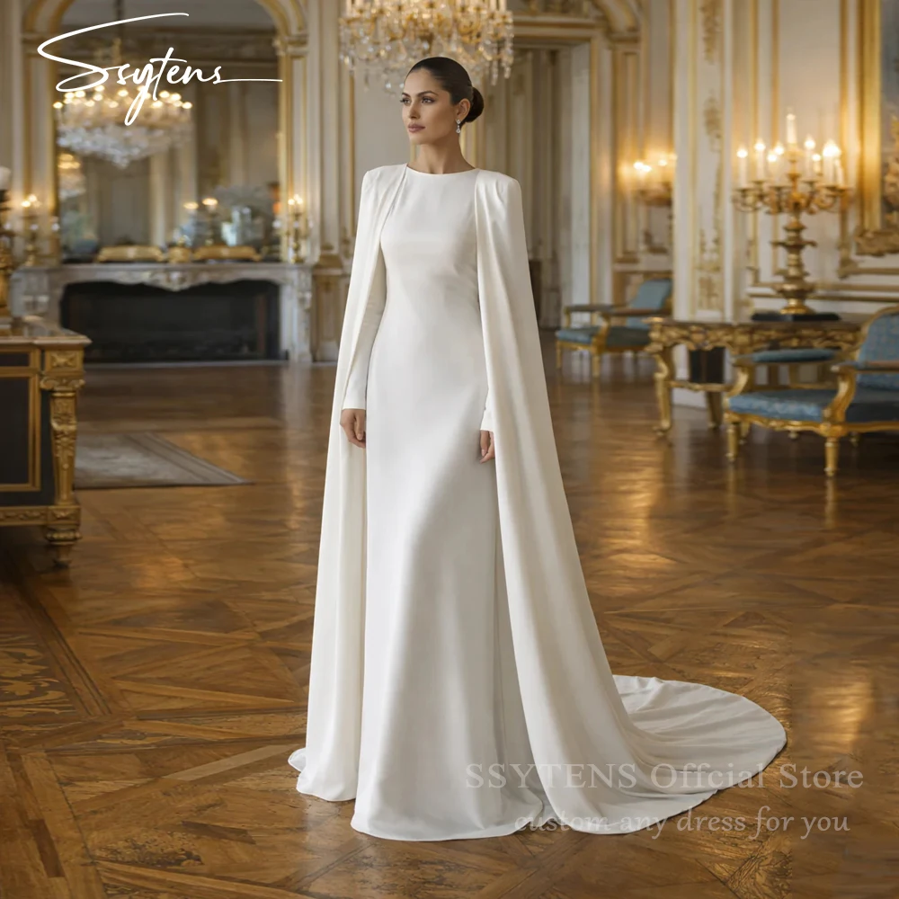 

SSYTENS Arabic Wedding Dresses Long Cap Sleeves Muslim Simple Bride Dress White robe soirée Ivory Customized Modest Bridal Gowns
