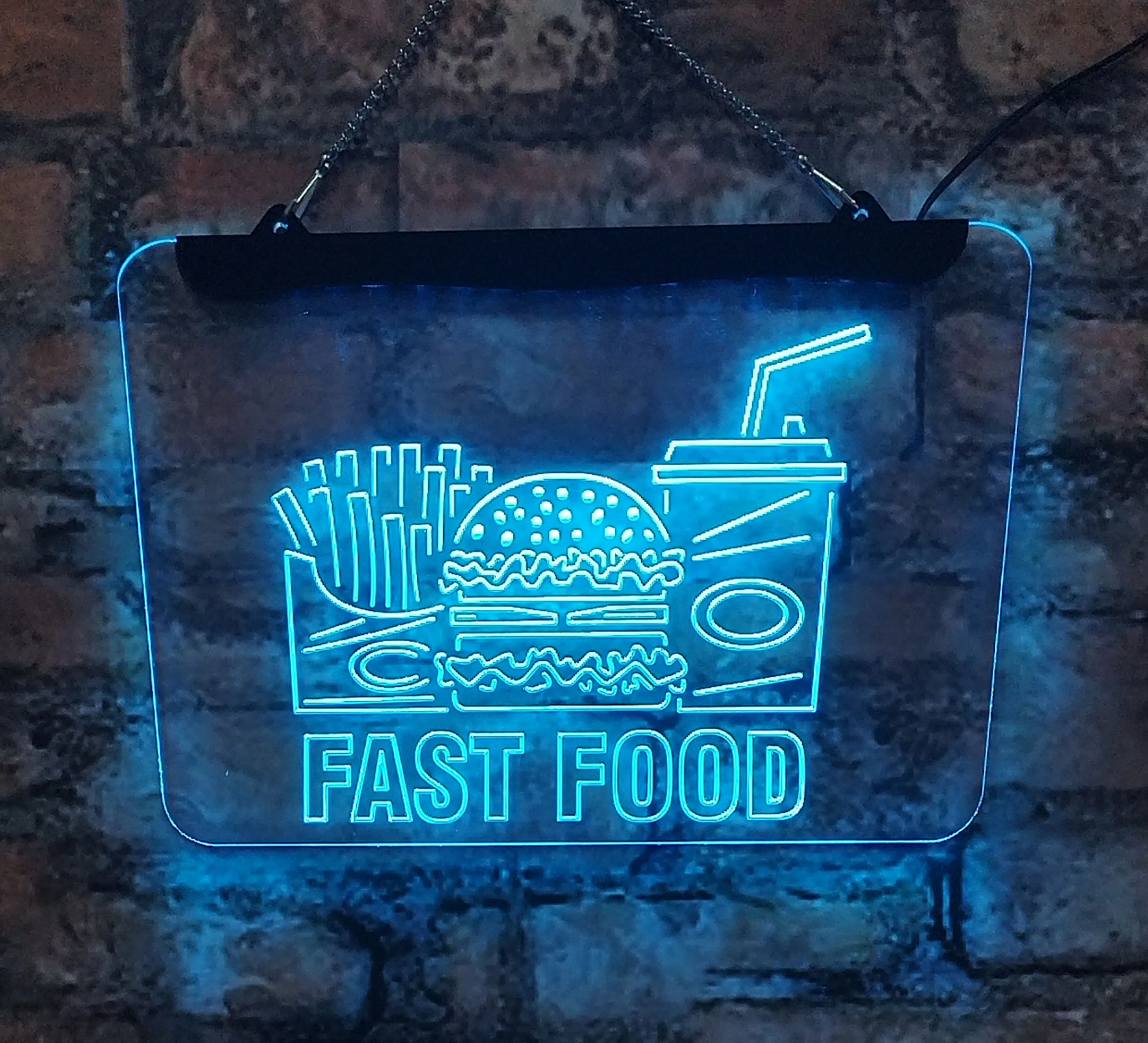 

Fast food, French fries, hamburgers, LED neon sign, acrylic board, home decoration, wall art, red 20*30, for stores, restaurant