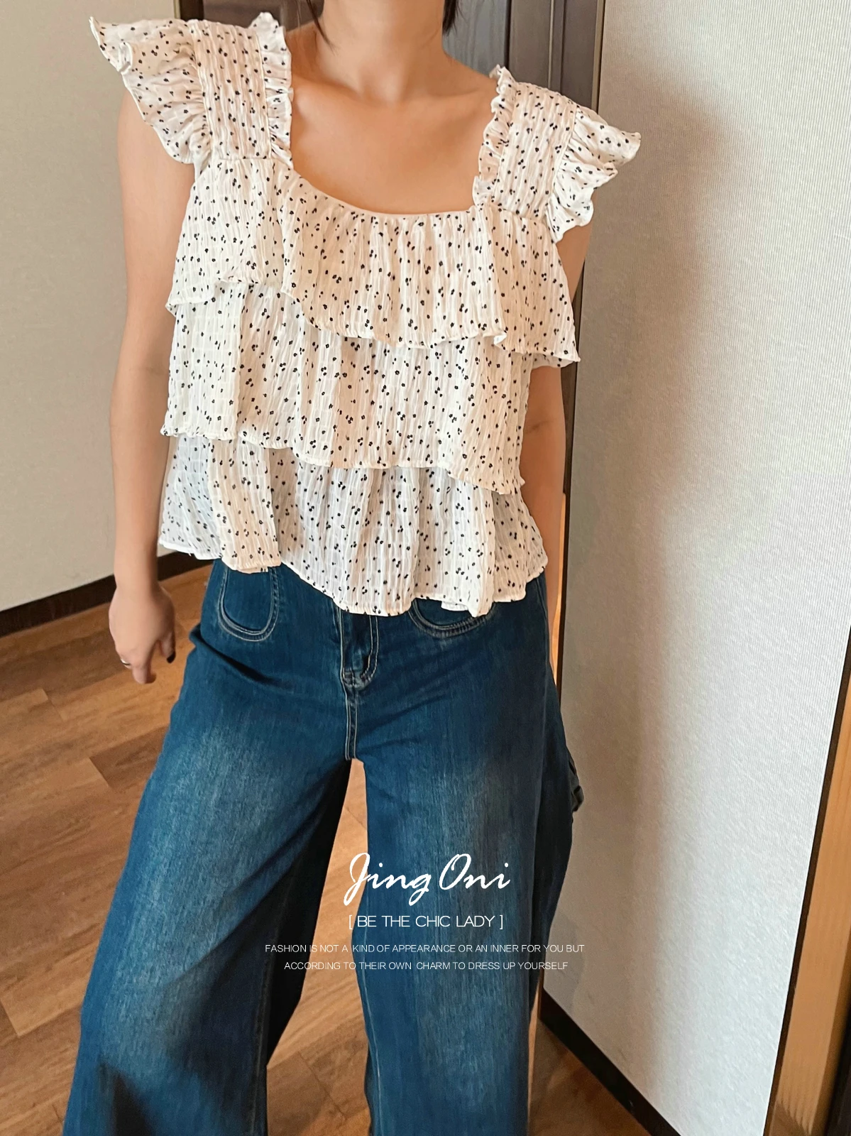 

Dots Chiffon Shirts Blouses Y2k Women Clothing 2024 Summer Fashion Korean Style Elegant Vintage Top Short Sleeve Crop Lolita New