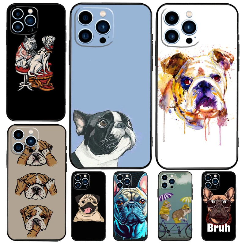Capa de Bulldog Inglês para iPhone, Capa Pug para iPhone 11 12 13 14 15 Pro Max 15 Plus 13 12 Mini SE 2020 2022 7 8 X XS XR