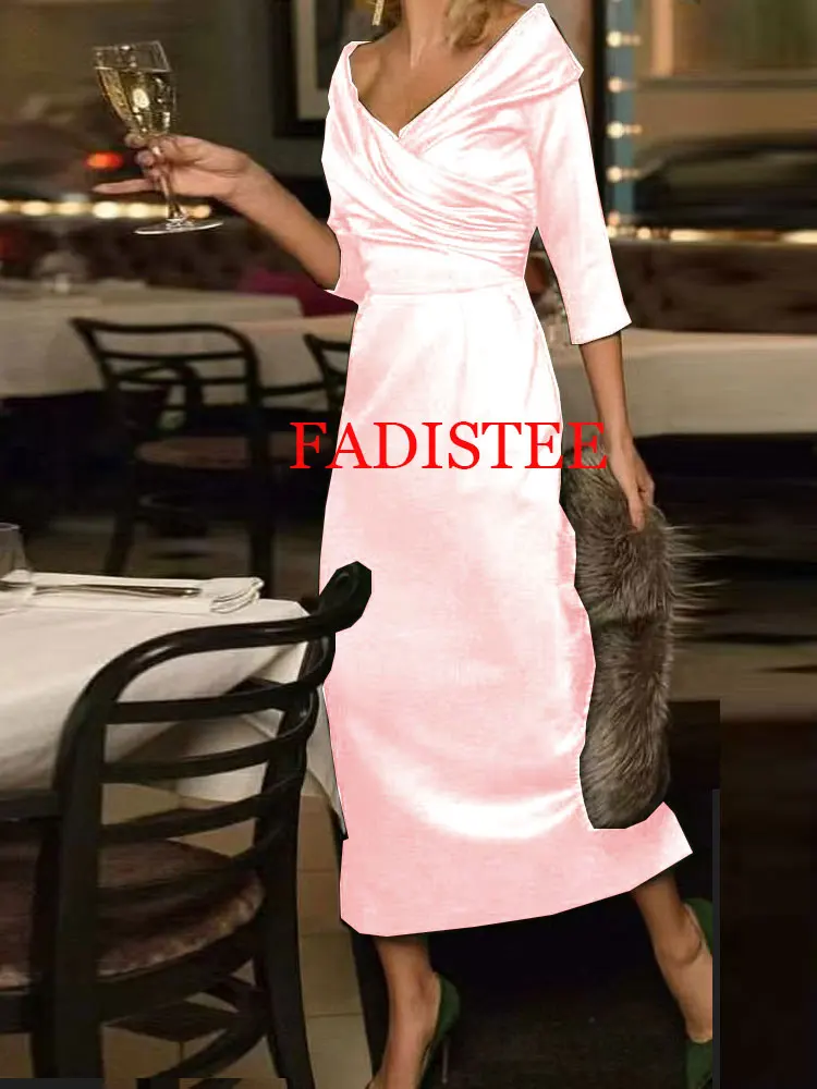 Aangepaste avondjurken V-hals halve mouwen zeemeermin moeder van de bruidjurken voor bruiloften theelengte feestjurk voor dames