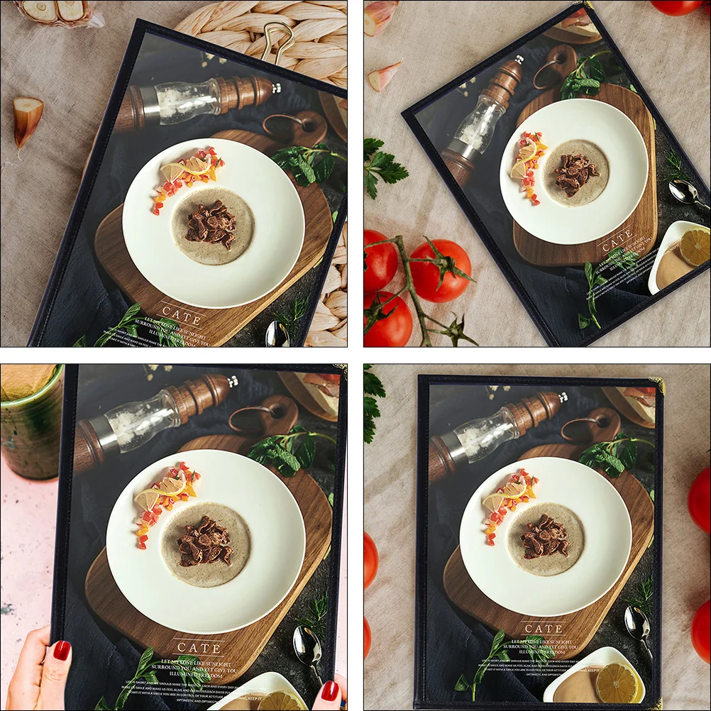

2pcs Pvc Waterproof Menu Cover Restaurant Recipe Protector Golden Horn Double Stitching Easy Clean Wine List Holder For A4 Cafe