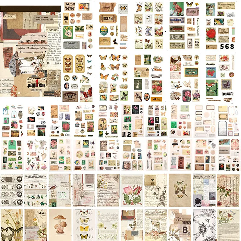 414Pcs Vintage Stickers for Journaling 20 Scrapbook Papers Scrapbooking Ephemera Sticker Book for Journaling Scrapbooking Supply