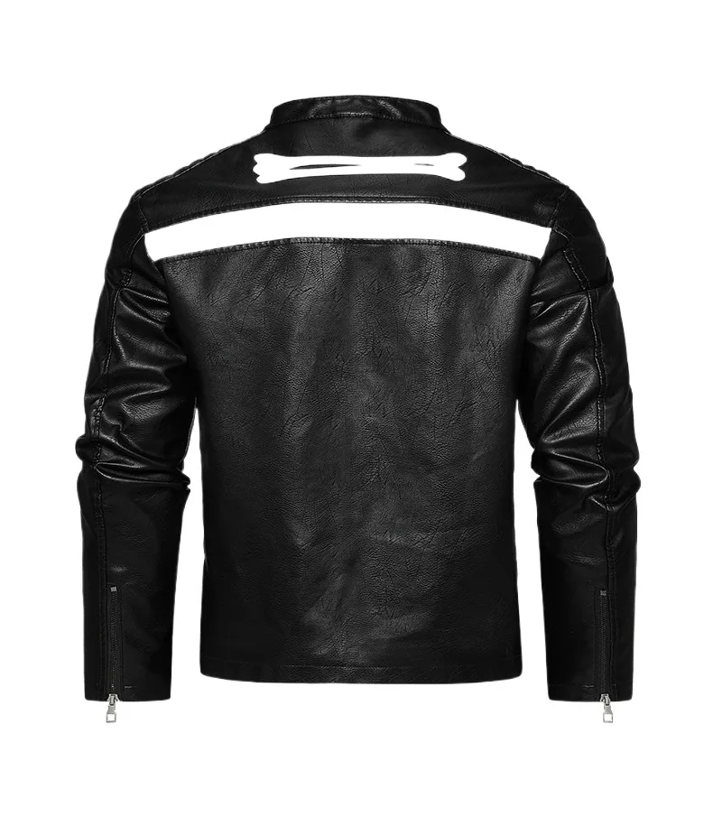 Men's High Street Skeleton Biker Jacket Streetwear Faux Leather Coat With Skull Pattern Windproof Motorcycle Rider Outerwear