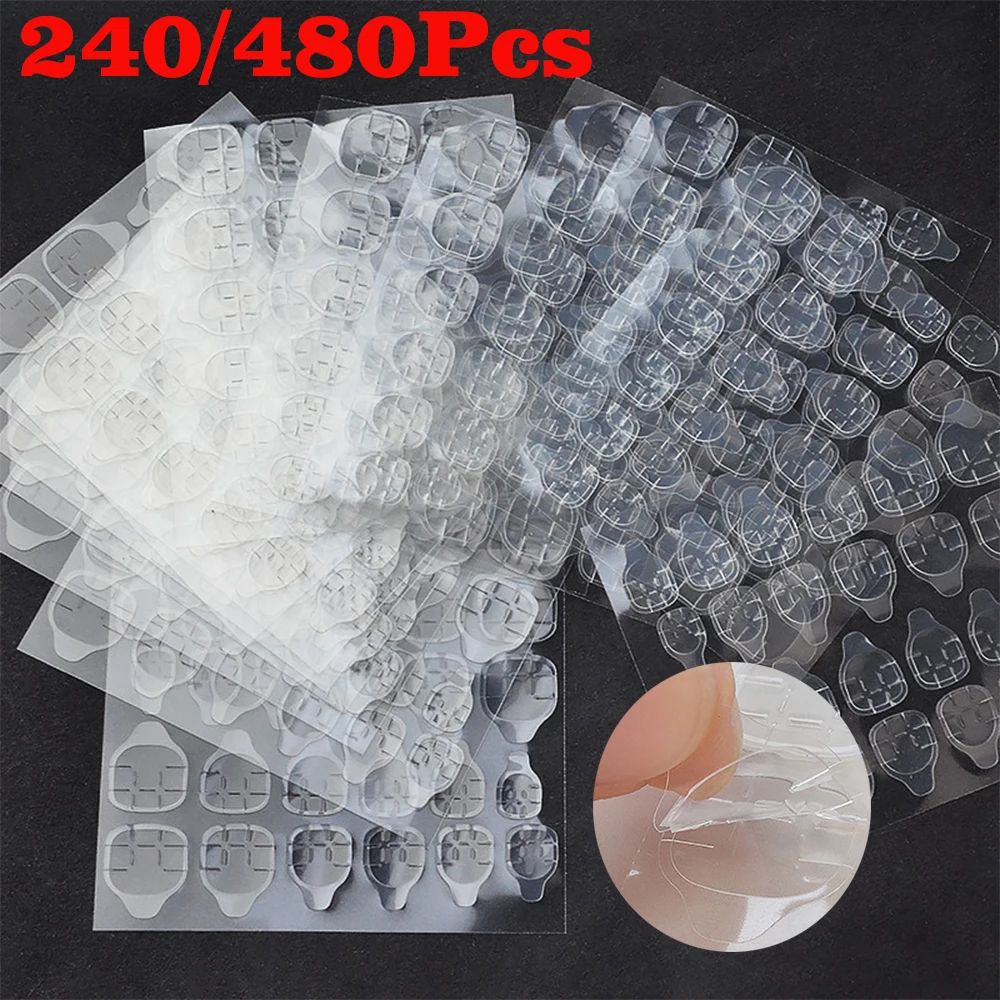 240/480pcs Double Side Nail Jelly Glue Transparent False Nail Adhesive Tape Glue Stickers Fake Nails Tips Clear Jelly Gel Pads