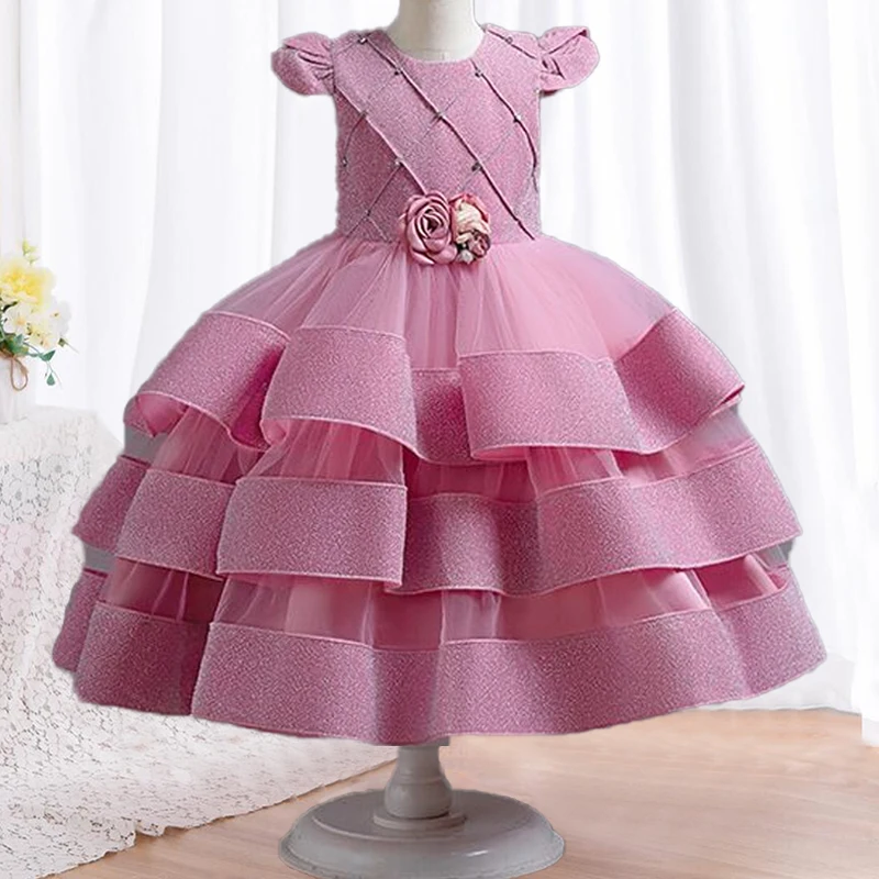 3-10T Christmas Carnival Girls\' Princess Dress Sleeveless Birthday Party Fluffy Cake Dress Children\'s Elegant Evening Dress