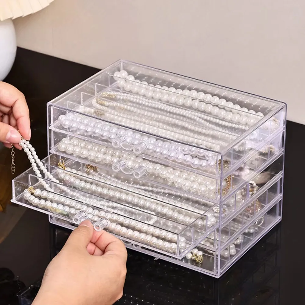 

3/5 Layer Transparent Necklace Storage Box Waterproof Large Capacity Jewelry Tray Dust-proof Organizer Necklace Display Cabinet