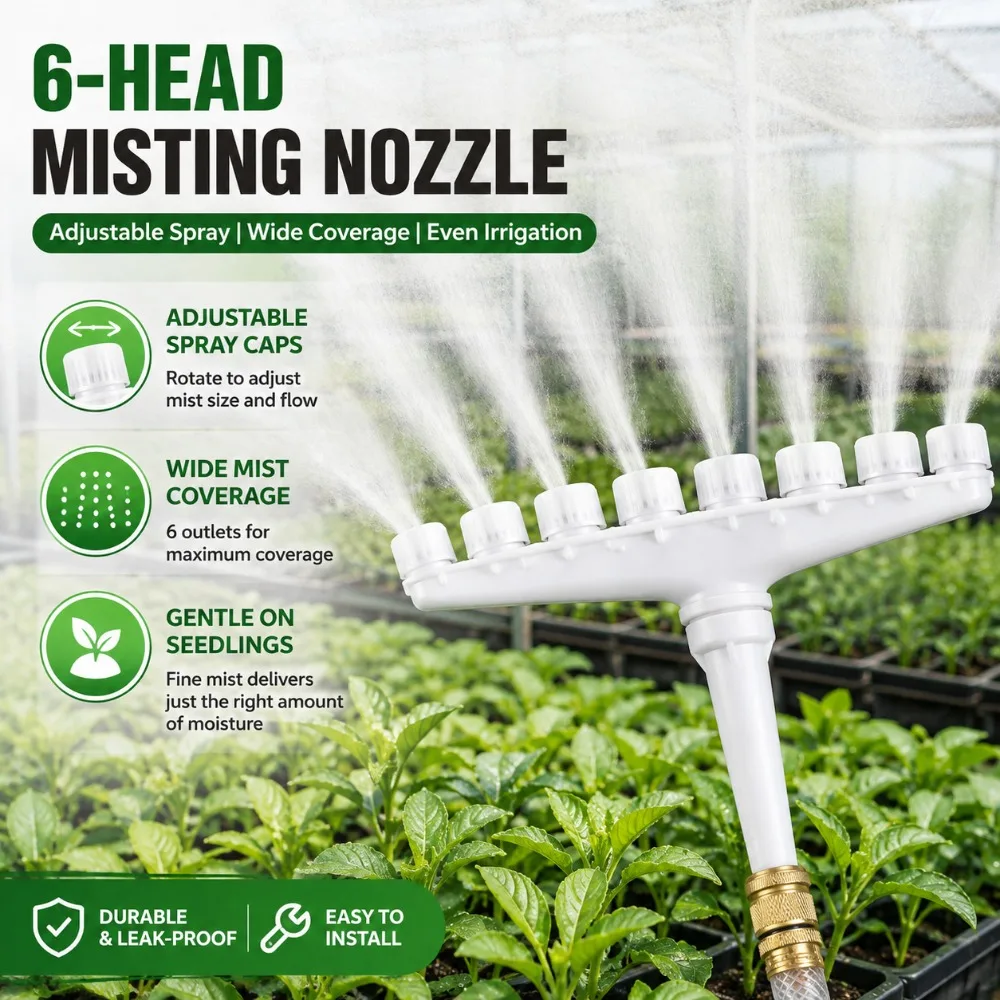 2-6 Head High Flow Misting Nozzle Adjustable Garden Hose Sprayer for Farm Irrigation Seedlings Greenhouse Vegetable Watering