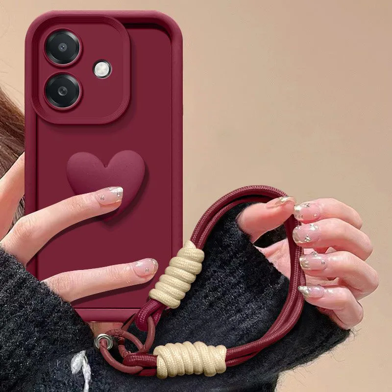 

Чехол для Oppo A40 A3X OPPO A3X 5G, чехол для телефона OPPO A40M 4G, противоударный чехол с 3D сердечком и ремешком на руку