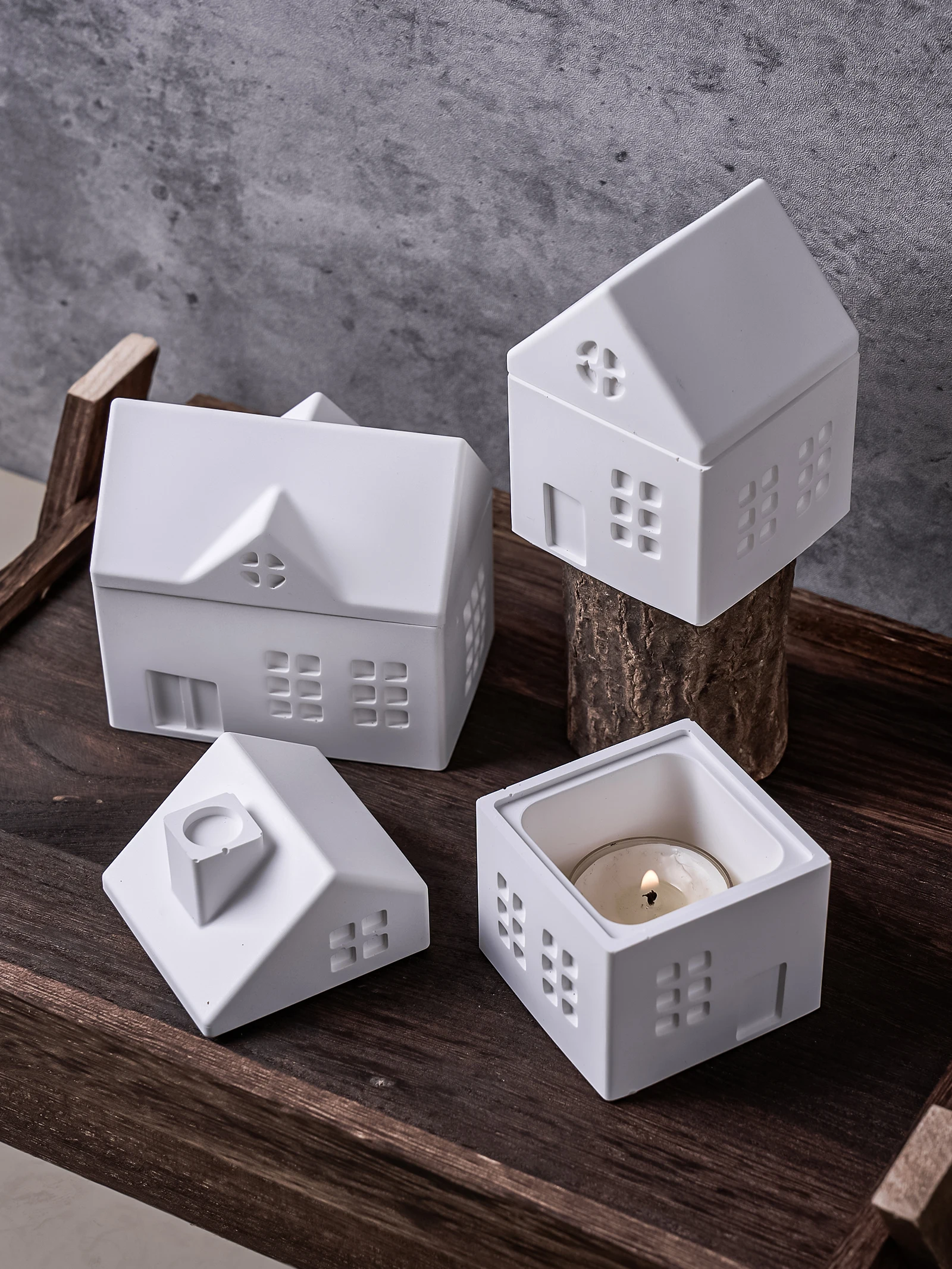 Pot de bougie en forme de maison, moule en Silicone, bricolage de maisons faites à la main, moules de moulage de plâtre, résine de béton, outil de fabrication de cadeaux artisanaux, décoration de maison