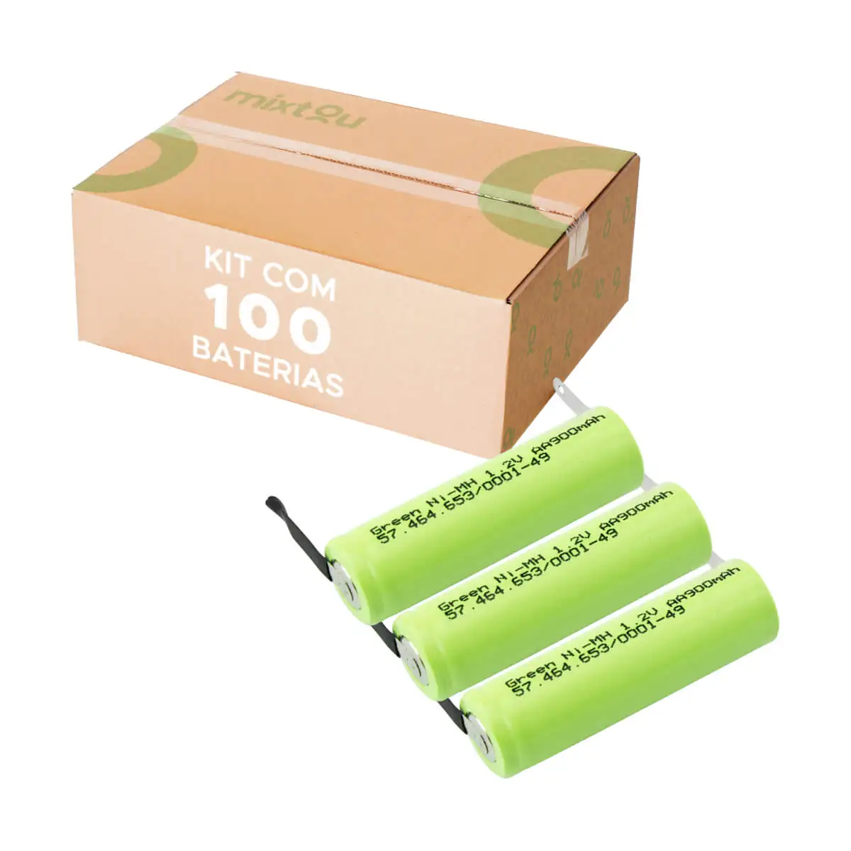 100x Small AA Rechargeable Battery 900mAh 1,2v C/ Terminal