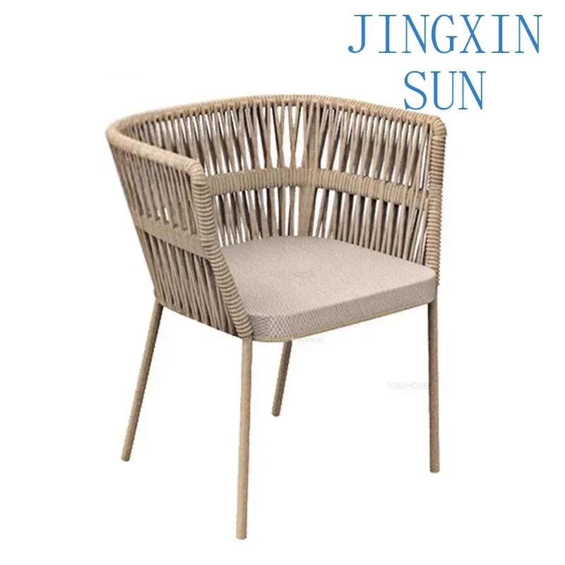 Modern Waterproof Sun Protection Furniture Leisure Table Chair Set Garden Balcony Patio Back Armchair Nordic Rope Outdoor Chairs
