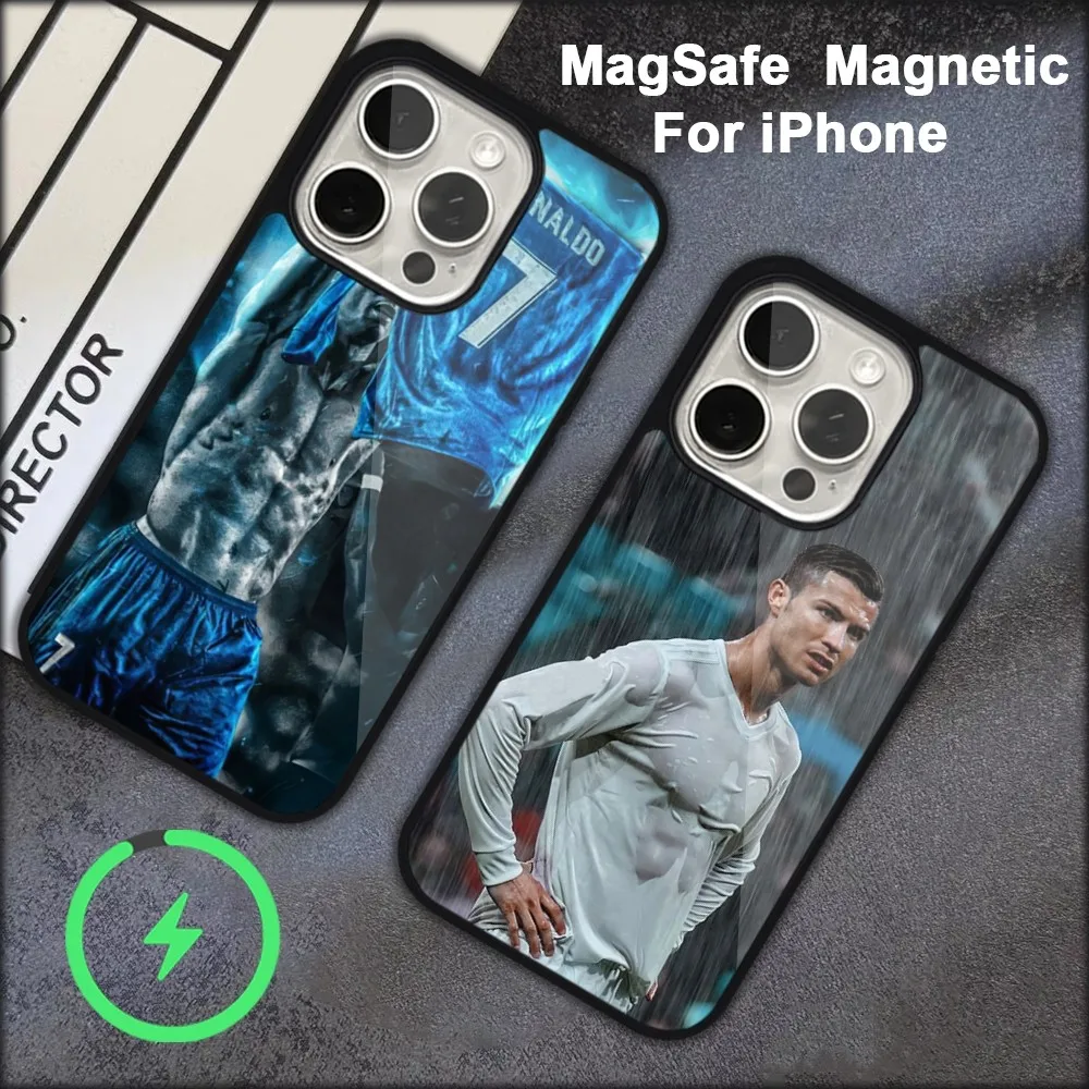 CR7 Football Star R-Ronaldo Phone Case For iPhone 15 14 13 12 11 Pro Max Plus  Magsafe Black Soft Cover