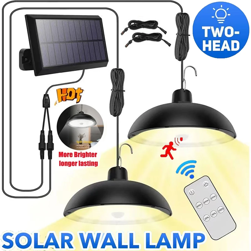 

Solar Pendant Light with Remote Control - LED White/Warm Outdoor Chandelier for Camping and Garden