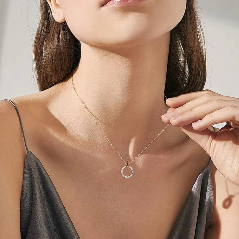 New 925 Sterling Silver Round Necklace Zircon Geometric Pendant Chanis Sparkling Choker Party Favor Women Fashion Jewelry