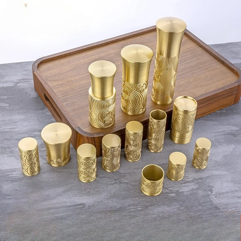 Brass Engraved Armrest Cover New Chinese Brass Furniture Feet Engraved Bed Column Cover Retro Cover Chair Leg Protector