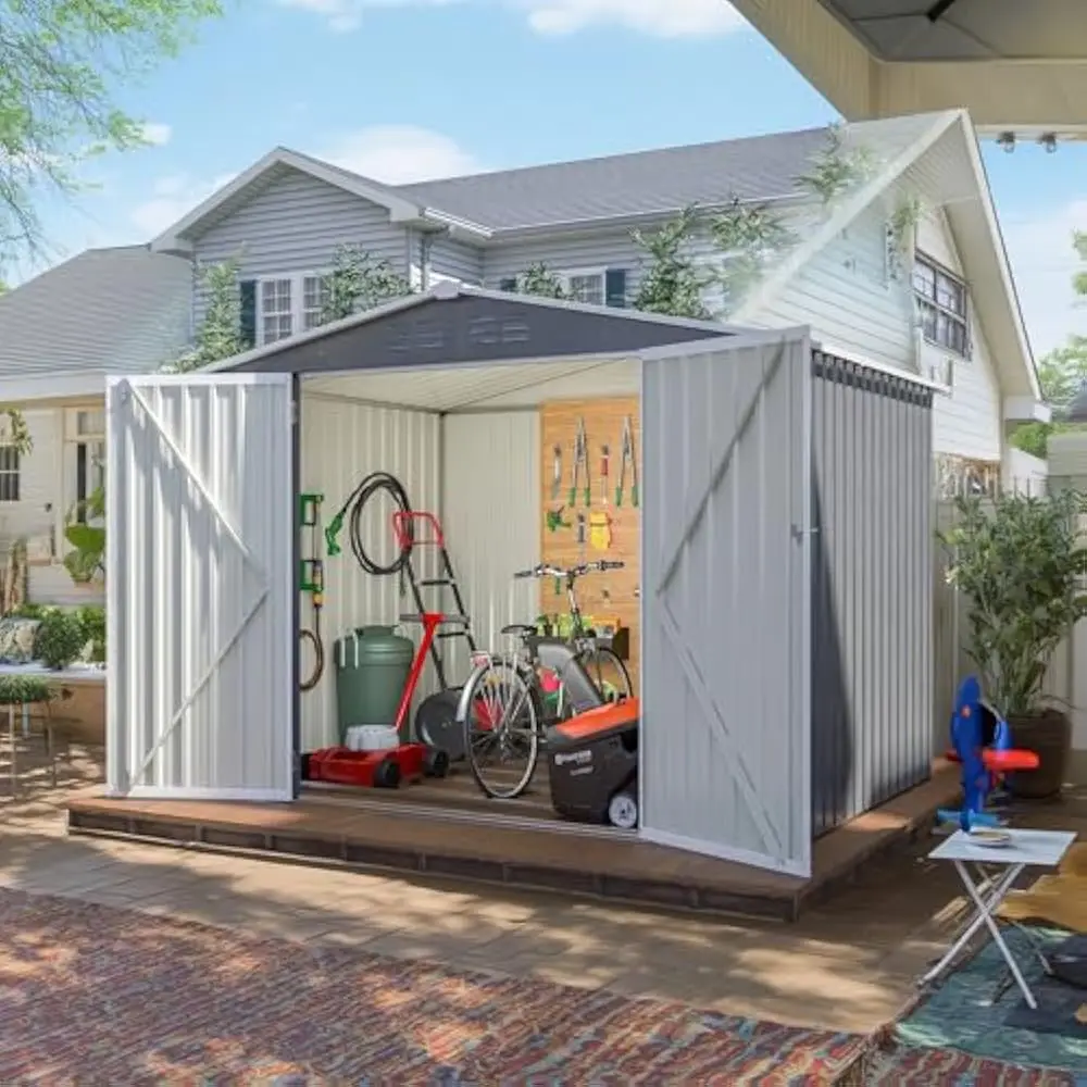 

8x6 FT Outdoor Tool Storage Shed with Metal Foundation & Lockable Doors, All Weather Metal Sheds for Garden, Patio, Backyard