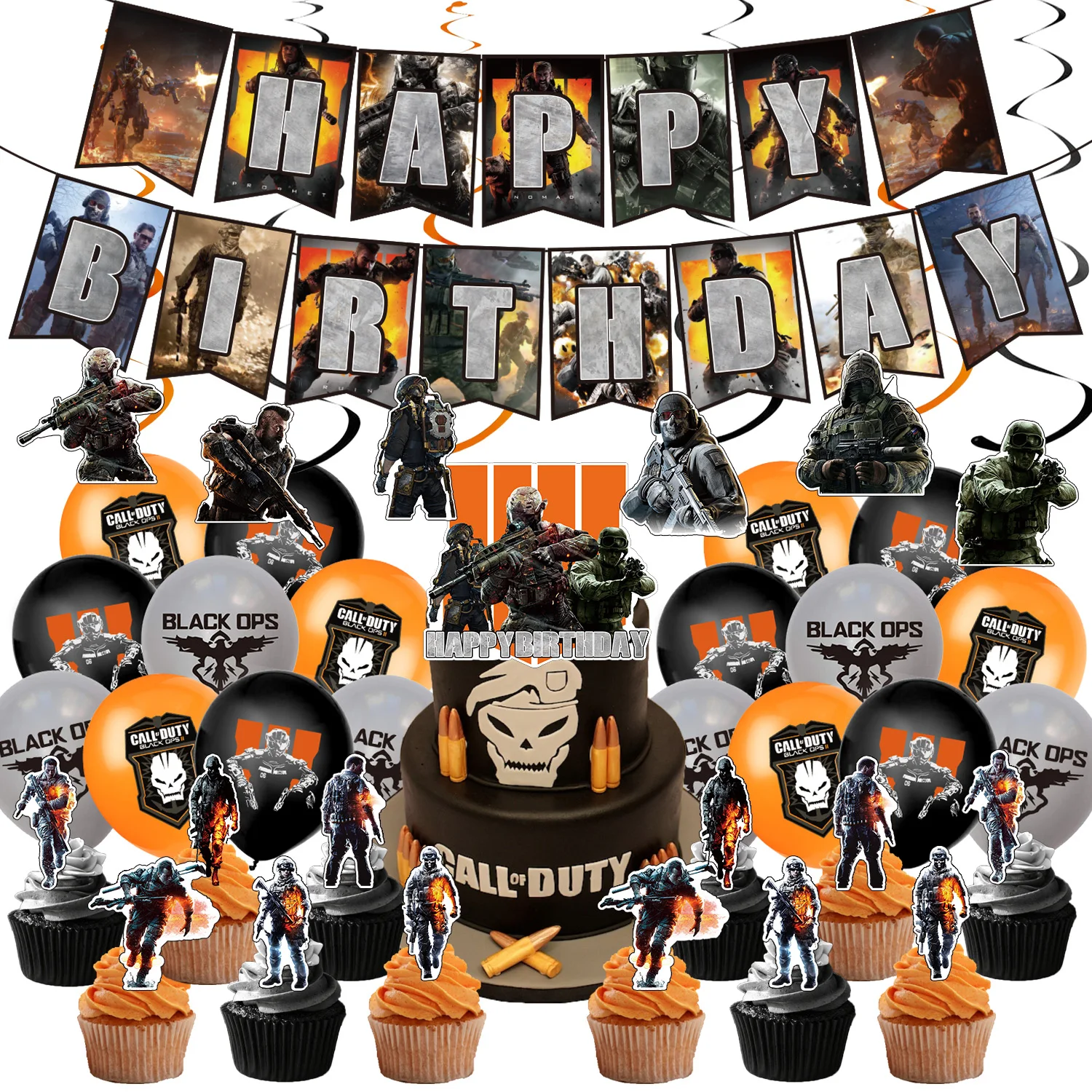 Call Of Duty Theme Birthday Party Decoration Set Banner Cake Toppers Game Balloon Boys Party Event Supplie Baby Shower Toys