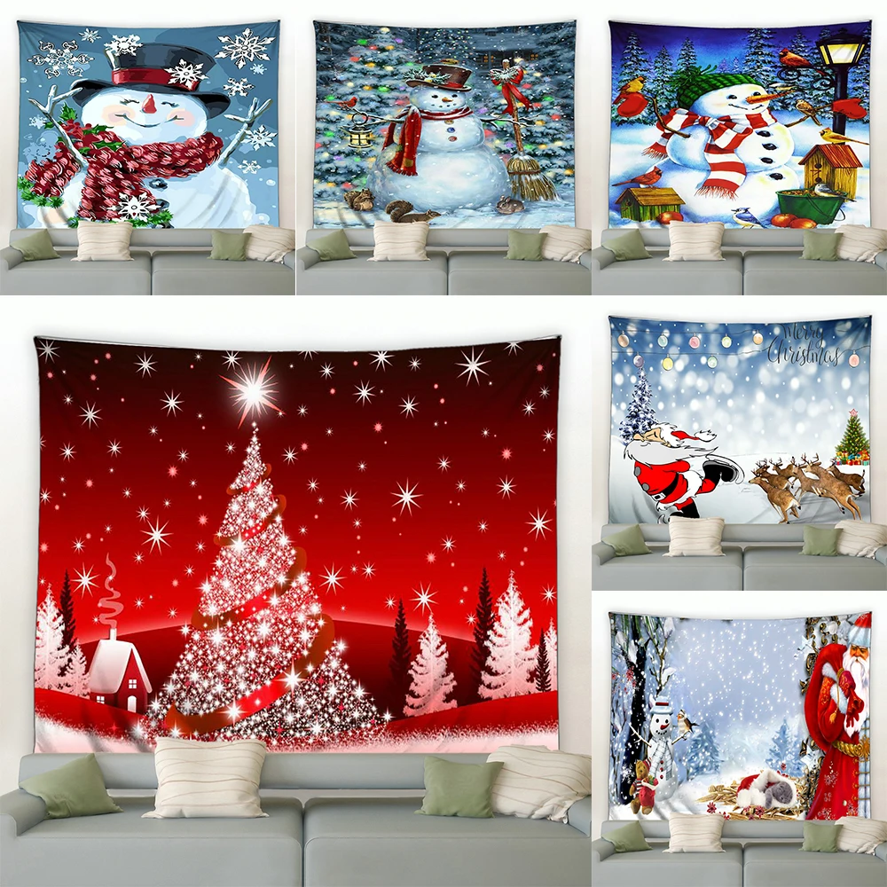 

home decor santa snowman christmas tree tapestry wall hanging living room bedroom backdrop cloth tapiz navideño