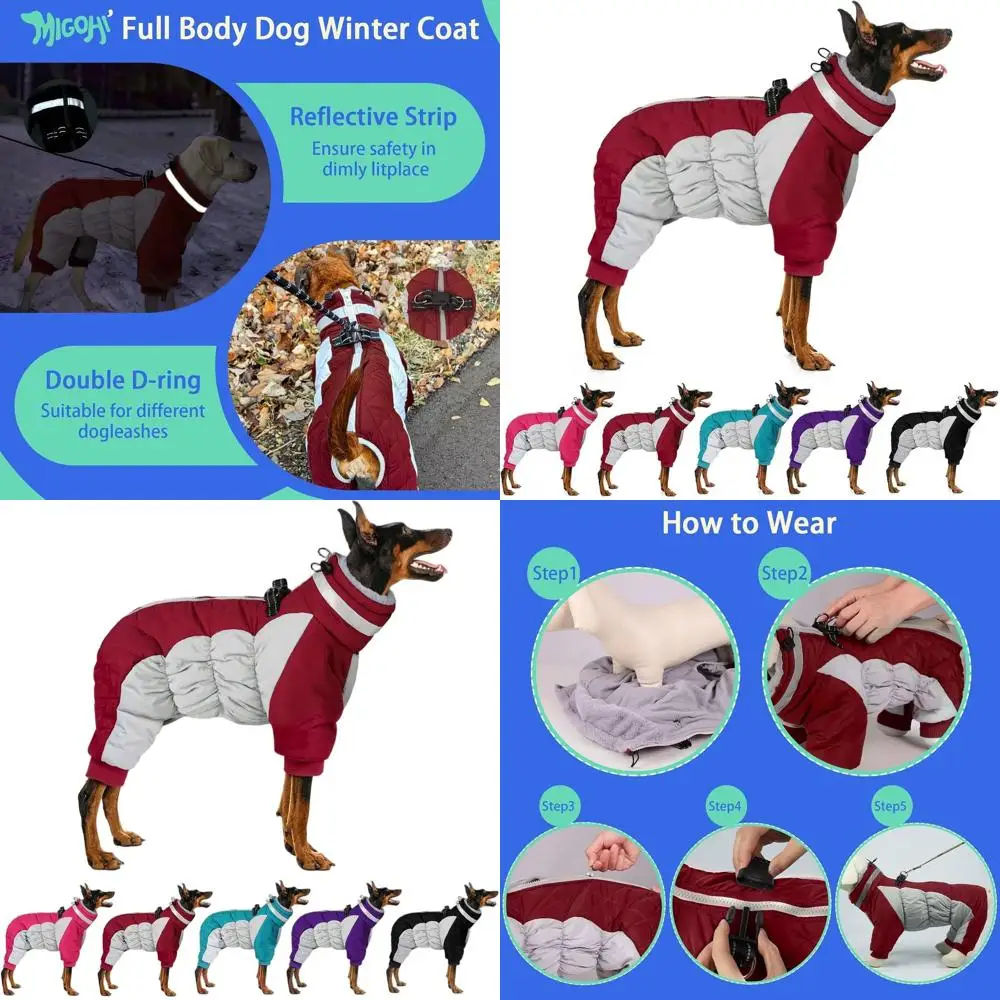 

Теплый зимний светоотражающий комбинезон для собак с флисовой подкладкой и молнией, с креплением для поводка, для собак малых и крупных пород