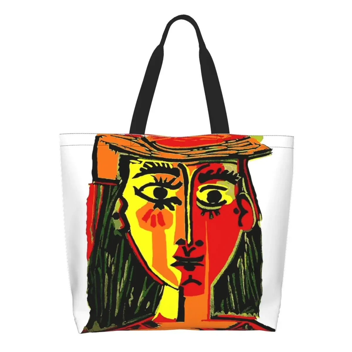 Cute Printing Pablo Picasso Woman In A Hat Tote Shopping Bags Washable Canvas Shopper Shoulder Handbag