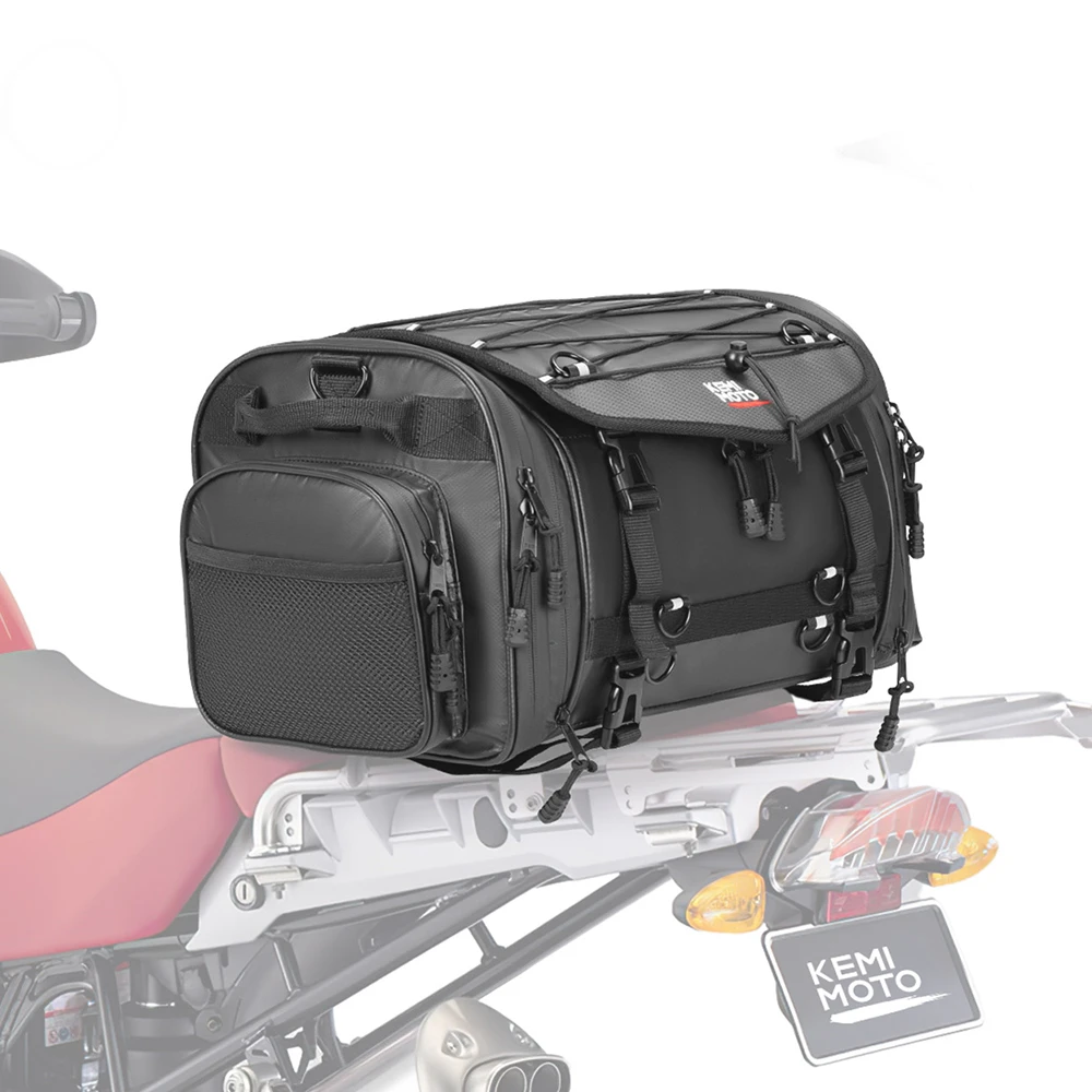 Motorcycle Tail Bag Travel Luggage Bags 24-32L Expandable Waterproof Rear Rack Trunk Motor Pannier Storage Bags with Rain Cover