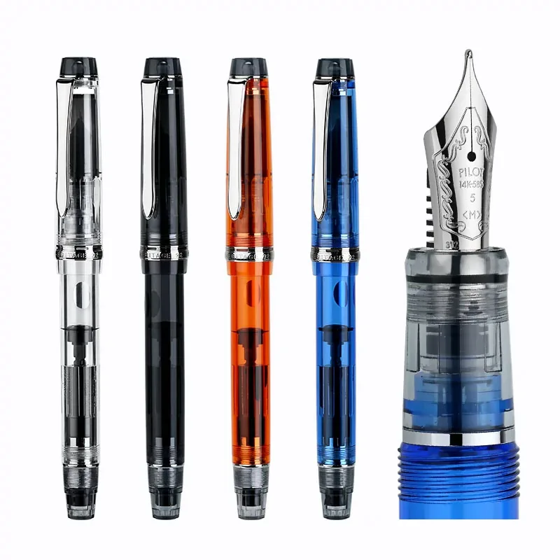 Original Pilot CUSTOM HERITAGE 92 transparent piston Inking  fountain pen classic color test Demonstration blue black orange