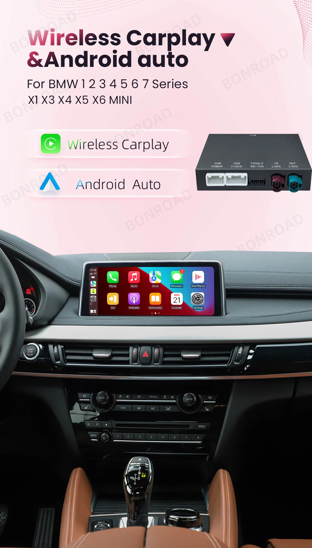 Bonroad drahtloses carplay android auto modul für bmw f48 f88 f15 f85 f16 nbt evo system mit bluetooth spiegel link navigation – Detail 1
