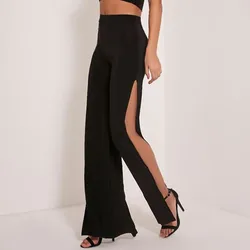 Sexy Baggy Pants Woman Side Split High Waist Yoga Wide Leg Party Club Solid Black Baggy Trousers Pants Female Clothing For Women