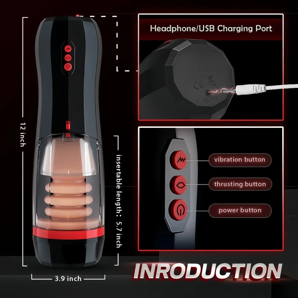 Automatic Rotating Telescopic Masturbation Cup TEP Silicone Vaginal Vibration Realistic Vaginal Anus Airplane Cup  Male Masturba