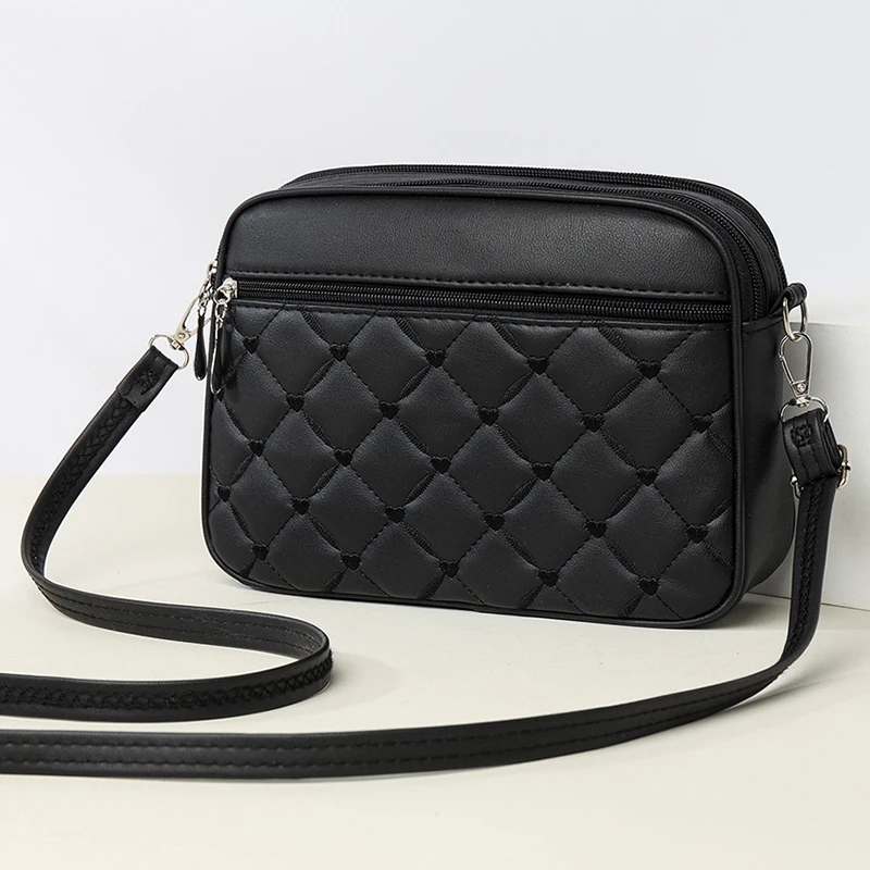 Women's Sling Shoulder Small Square Handbag Quilted Design PU Leather Crossbody Bag Versatile Messenger Bag