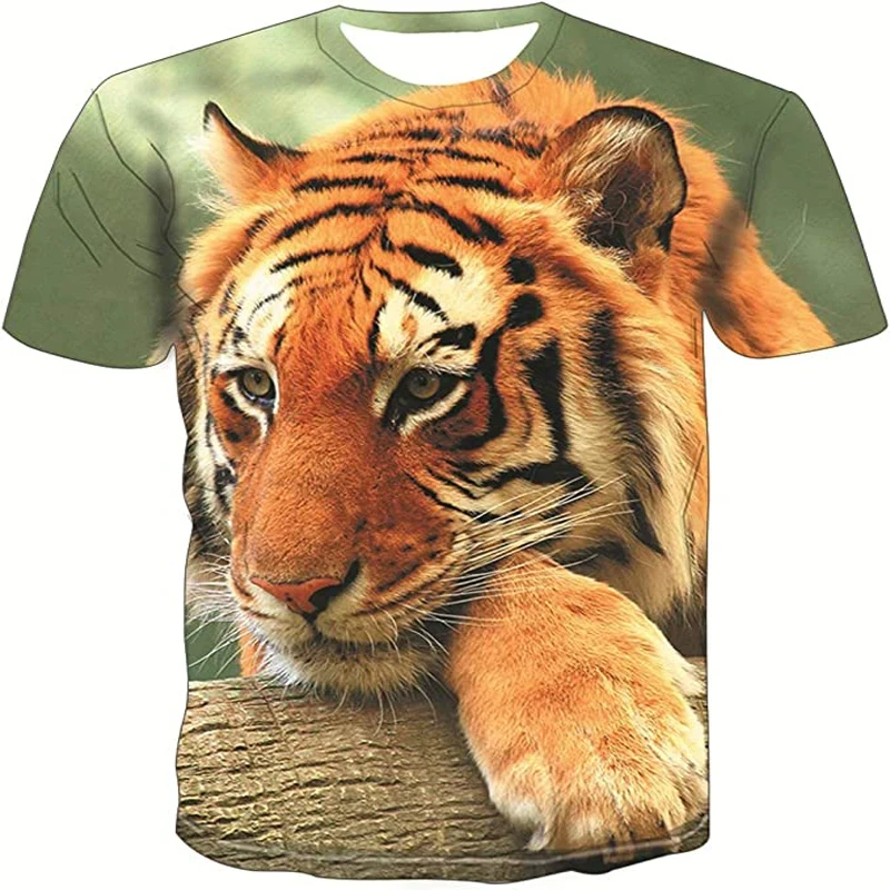 Fashion Men New 3D Animal Tiger graphic t shirts Summer Trend Hip Hop Cool Street Style Print Oversized O-neck Short Sleeve Tees