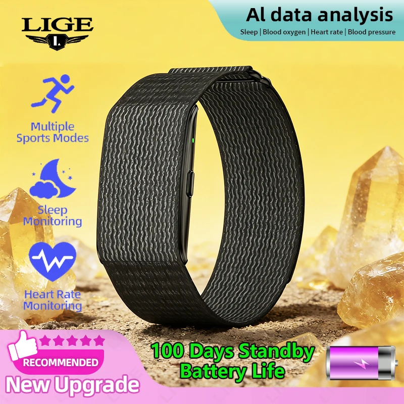 

LIGE New Al data analysis Screenless Smart Bracelet Heart Rate Blood Oxygen Waterproof Long Battery Life Fitness 2026 Smartwatch