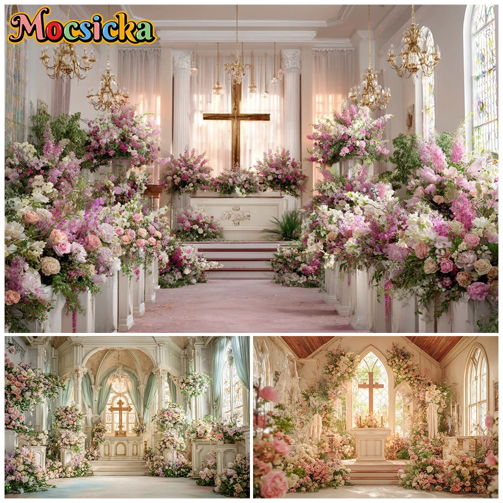 

Mocsicka Cross Photography Background Spring Flower Prayer Church Decoration Adult Wedding Child Birthday Backdrop Studio Banner