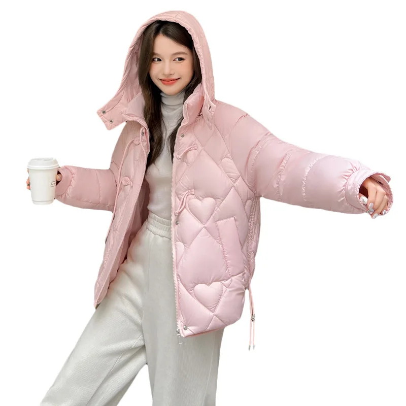 

Thickened women's Winter Parka Jacket Geometric Print Windproof Hooded Frog Buttons Lady's Top Stand Collar Short Top For Female