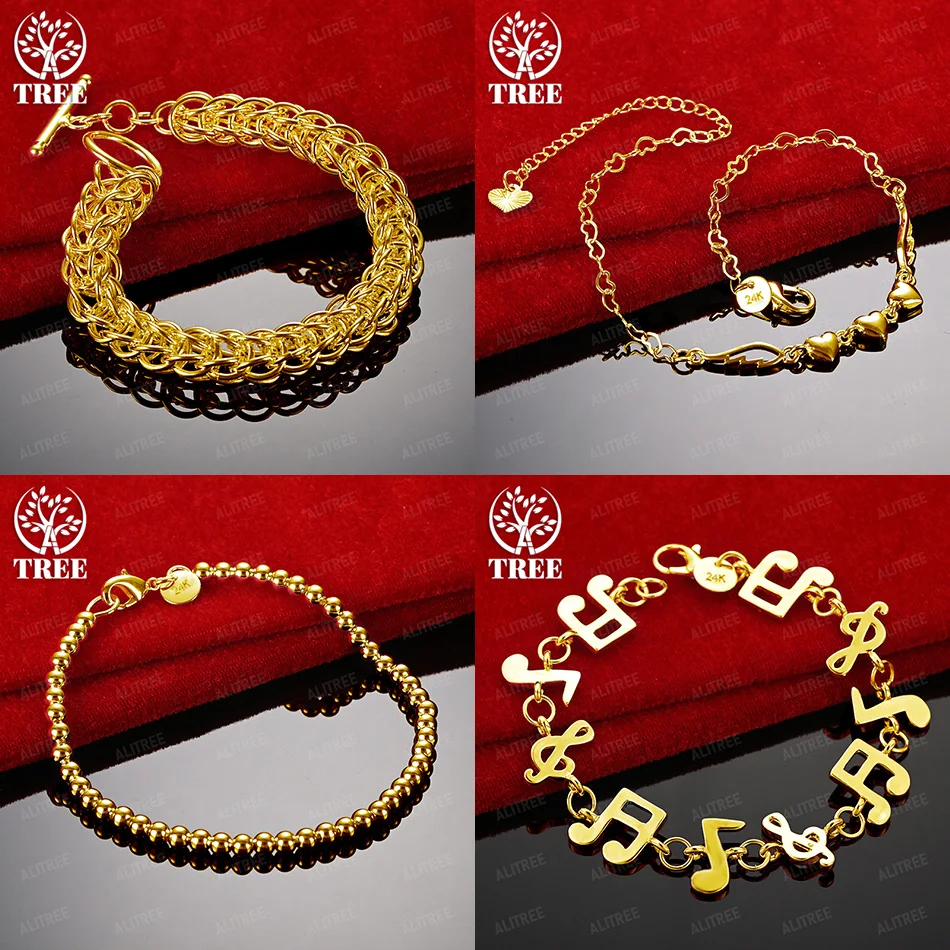

18k Gold Heart Musical Note Beads Multi-Circle Chain Bracelet Women Fashion Charm Trend Fine Jewelry Birthday Wedding Party