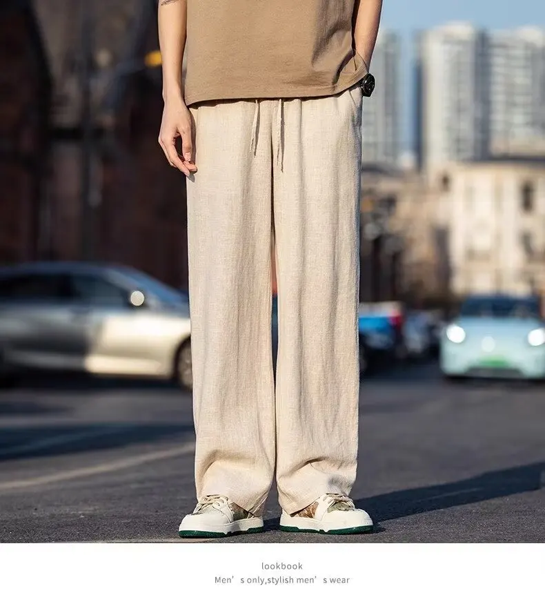 Autumn Chinese style casual pants straight pants wide leg pants New Chinese men's pants plus size mop solid color pants