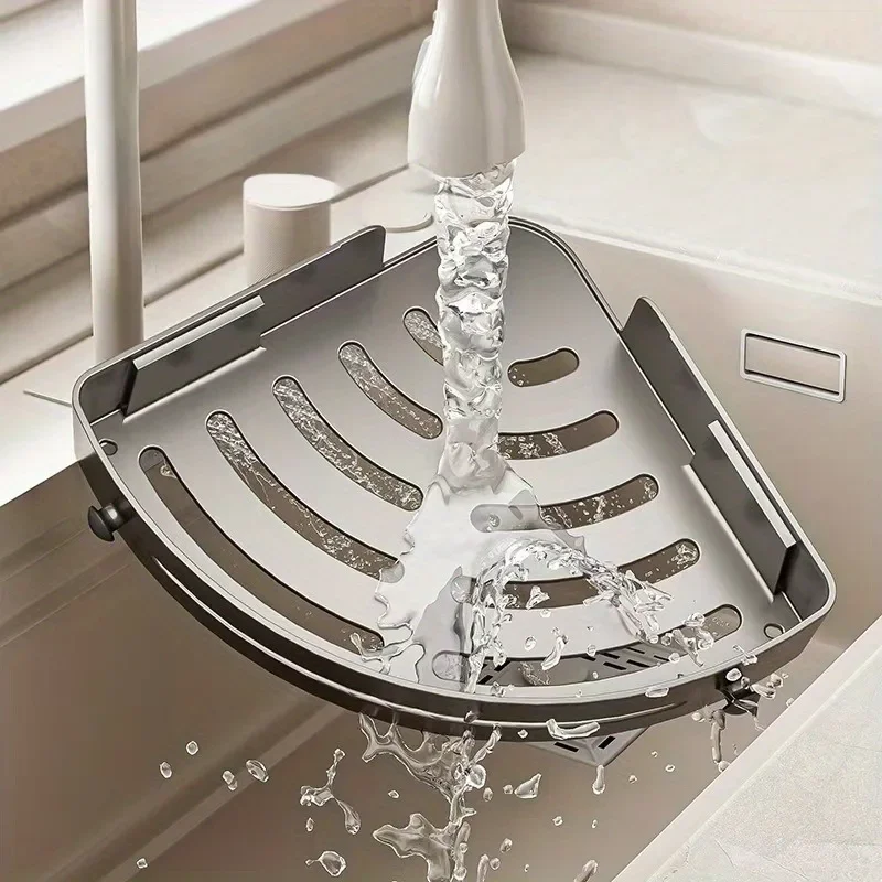 1A-2pcs No-Drill Wall-Mounted Corner Shelf - Durable ABS Bathroom Storage Rack for Sink, Toilet, and Shower Organization