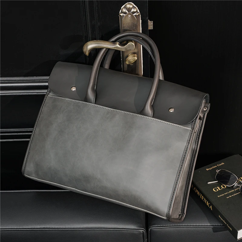 Crazy Horse PU Leather Briefcase Women's Fashion Vintage Office Business OL Shoulder Side 14 Inch Laptop Messenger Portable Bag