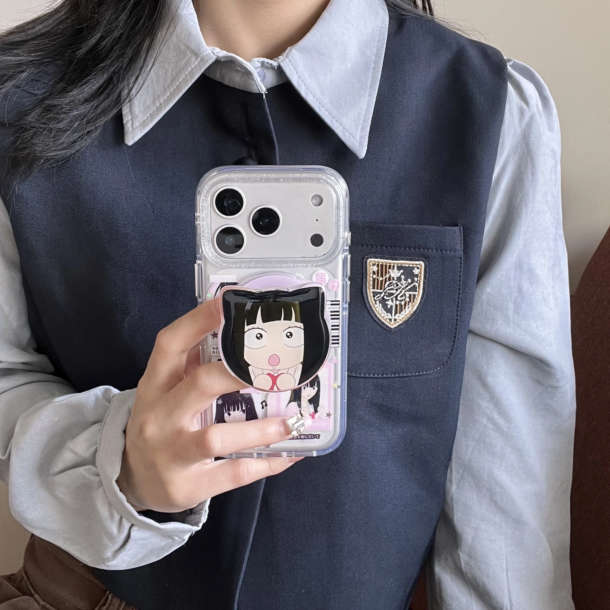 

Round-Edge Airbag Double-Sided IMD Anime Girl Magnetic Stand Phone Case for iphone 17 Promax 16 15 14 13 Back Cover Gift