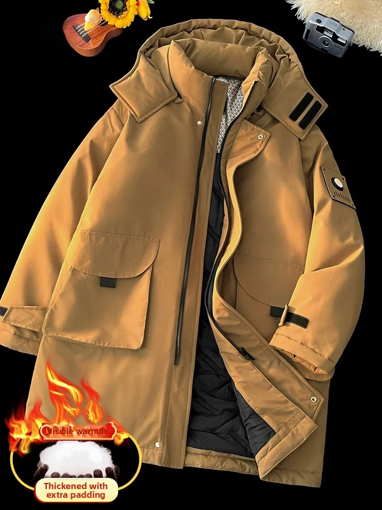 

Warm aphene Hooded Jaet Men's Winter Thiened Cotton Coat Teenagers' Faionable Urban Sle Zipper Closure Long Sve