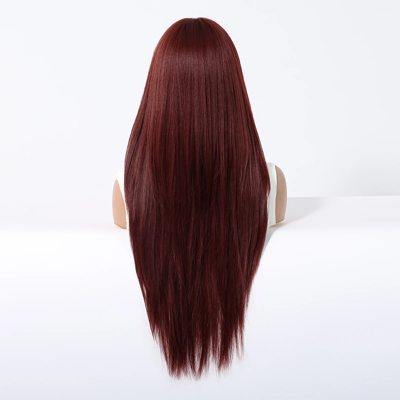 عيد الميلاد بورجوندي النبيذ الأحمر بيروكات صناعية طويلة مستقيمة الطبقات شعر مستعار مع الانفجارات للنساء البيض تأثيري الشعر مقاومة للحرارة